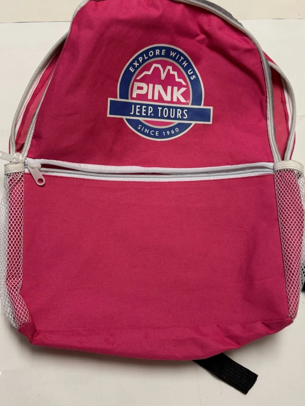 PINK Jeep Tours Logo Backpack Tote in Bright Pink and Navy